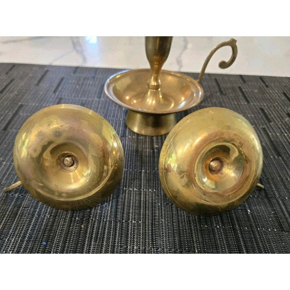 S/3 Vintage Brass Chamberstick Candle Holders